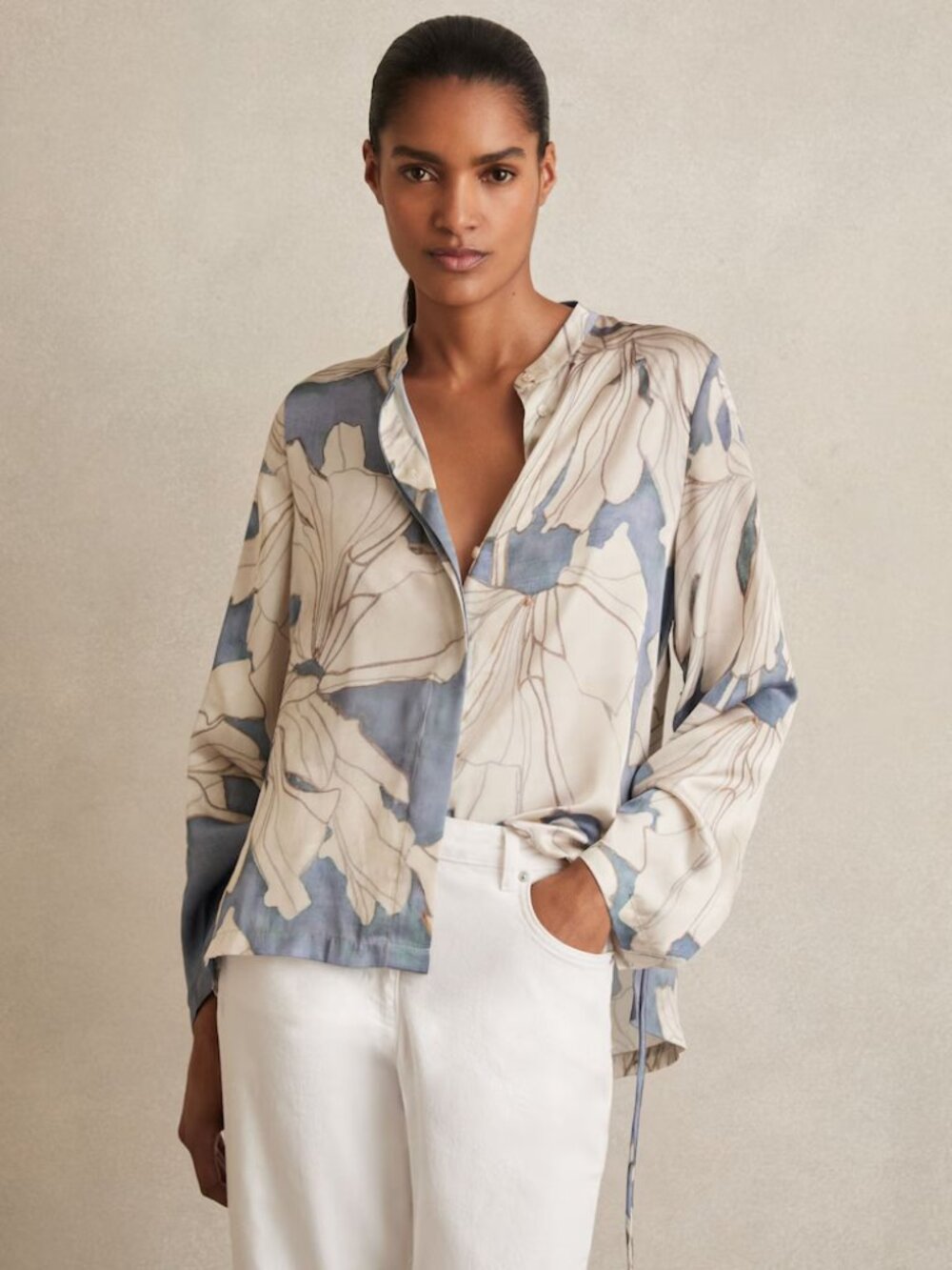 Reiss Gigi Floral Gathered Cut-Out Satin Blouse Size 6 NWT